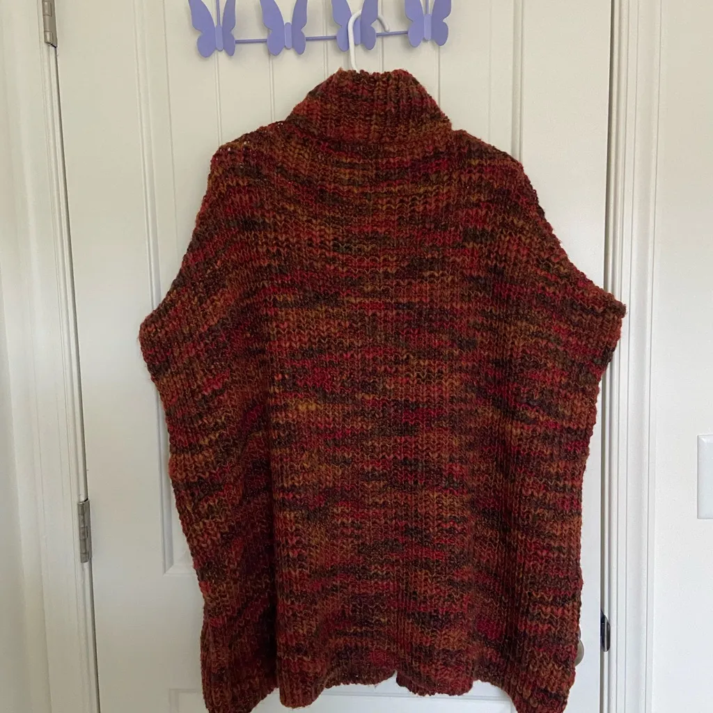 EUC Elsamanda women’s thick knit warm autumn fall color button‎ poncho sweater Red Size undefined - Image 6