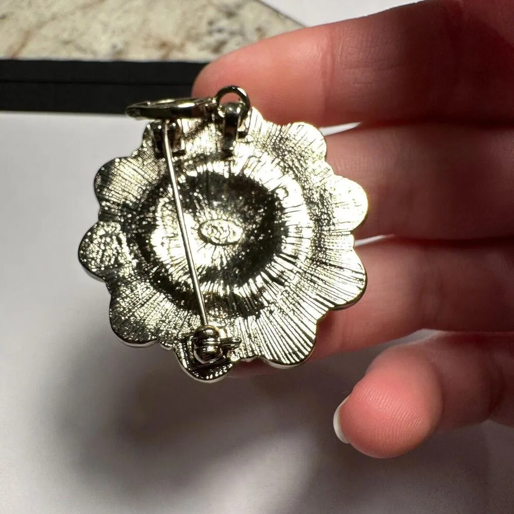 Premier Designs Rhinestone Gold Tone & Orange Dual Pendant / Brooch Pin Signed - Image 5