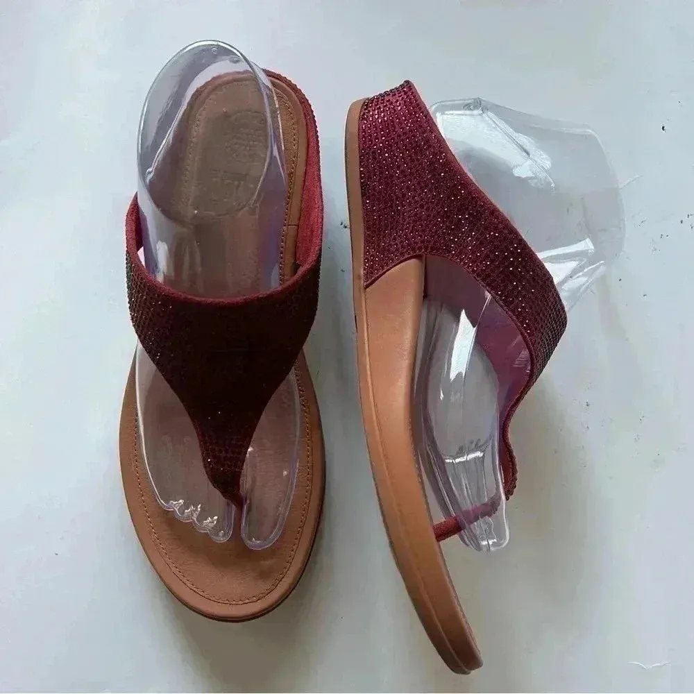 Fitflop Sandals Banda Glitz Thong Wedge Fuschia Pink Rhinestones Womens US 9 - Image 10