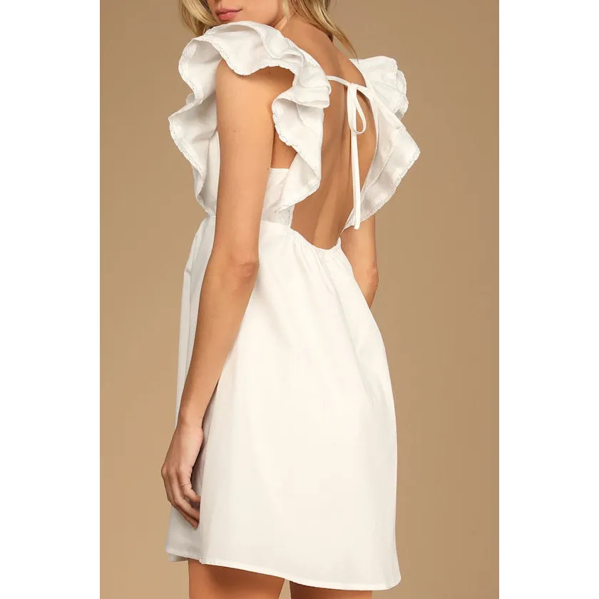 Lulus NWOT Marvelous Time White Ruffled Open Back Empire A-Line Mini Dress Small - Image 7