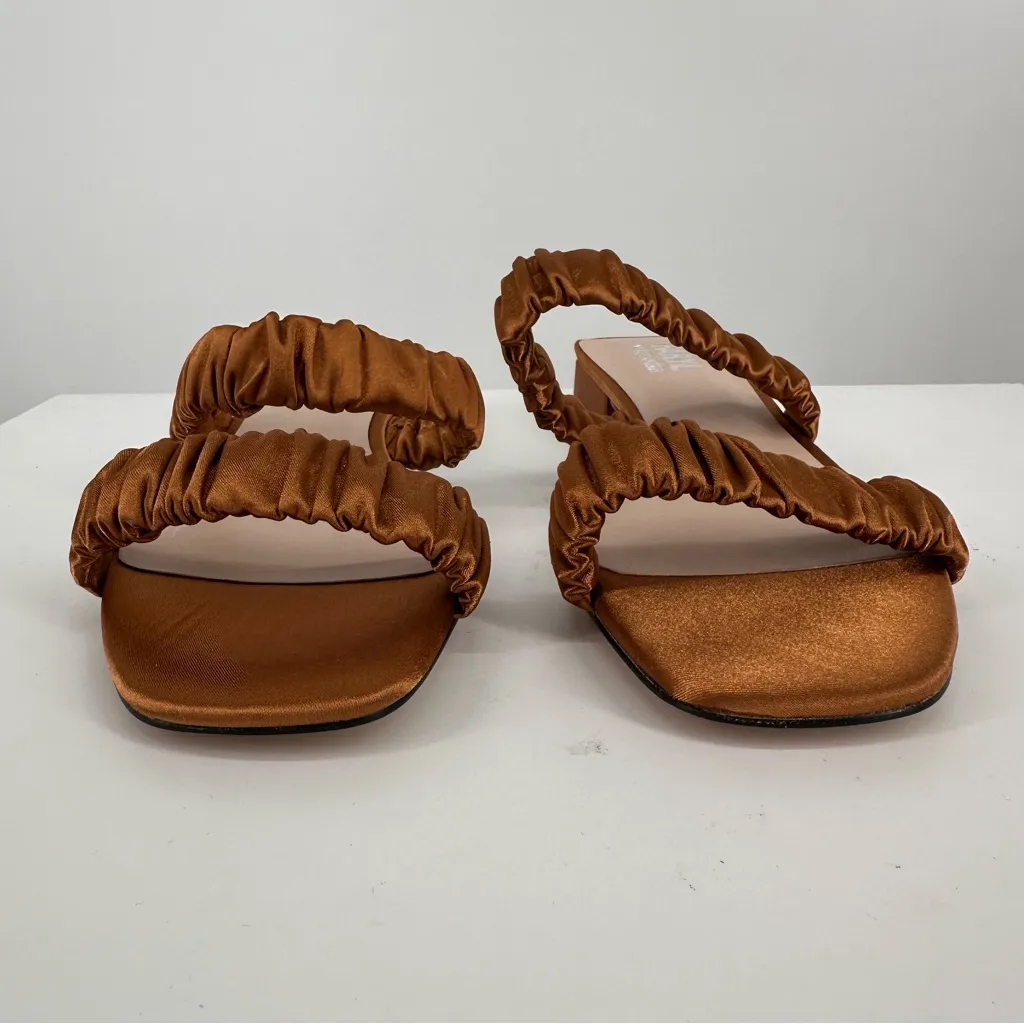 Faryl by Farylrobin Bronze Satin 2 Strap Sandals size 8 Medium Width Brown - Image 5