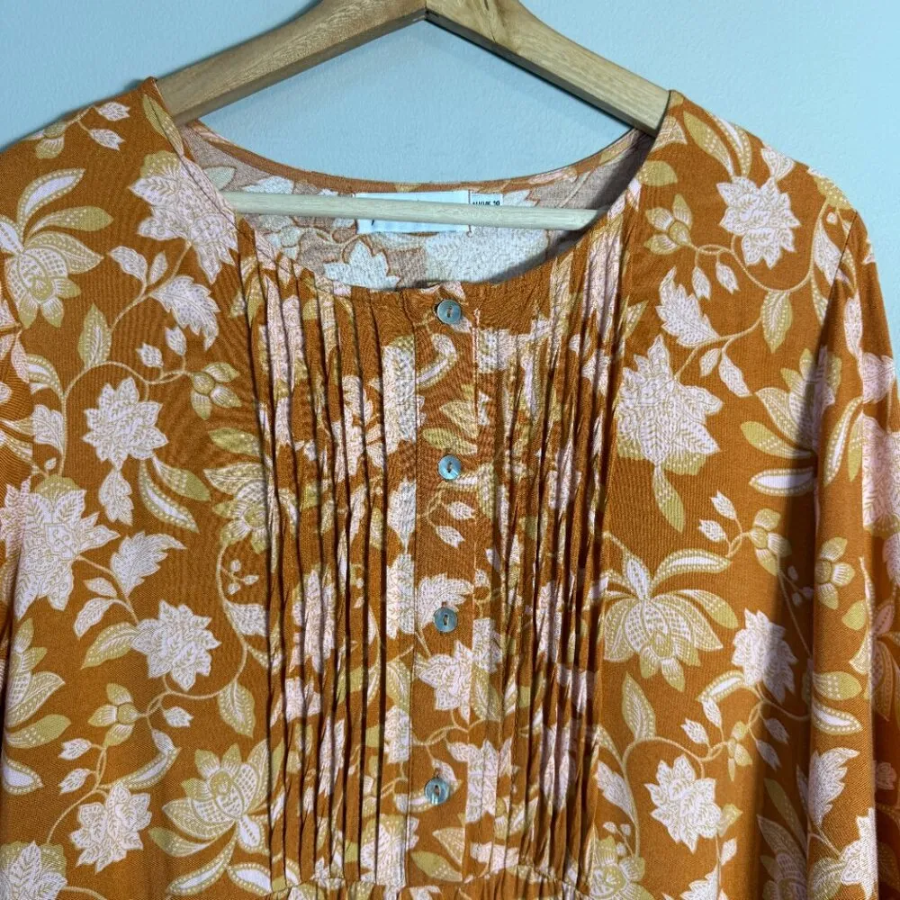 Petal + Pup Arden Floral Tunic Mini Dress Womens 6 Orange Flowy Tiered Button Up - Image 6