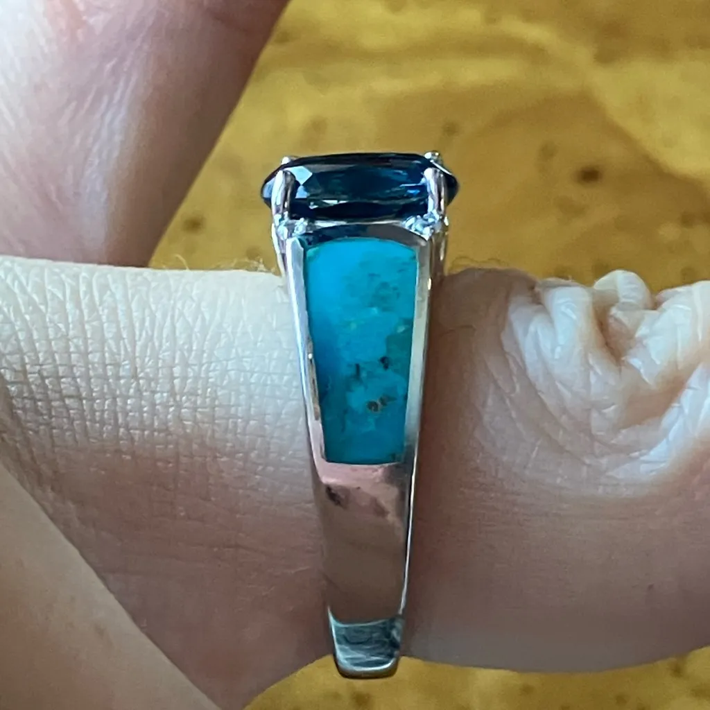 London Blue Topaz Turquoise Sterling Silver Ring Size 6 - Image 3