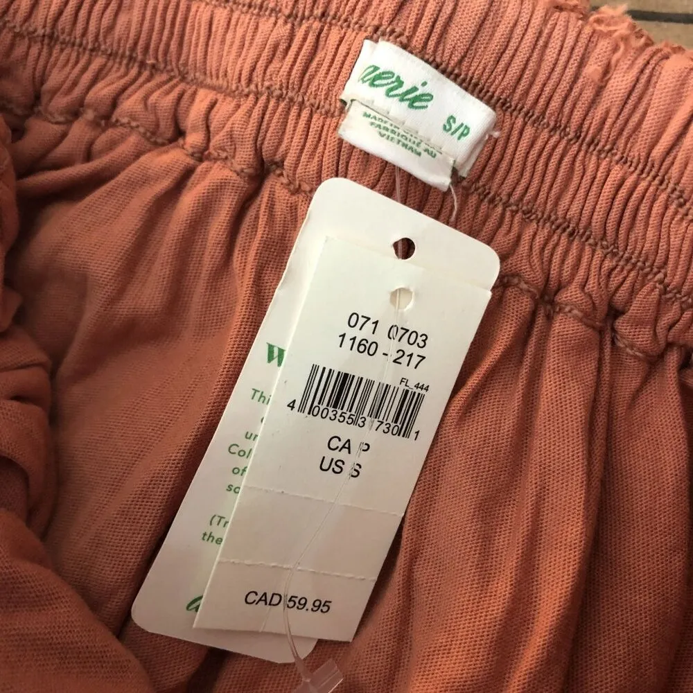 Aerie Weekend Ruffle Tiered Mini Skirt Orange French Terry 100% Cotton Pull On S - Image 3