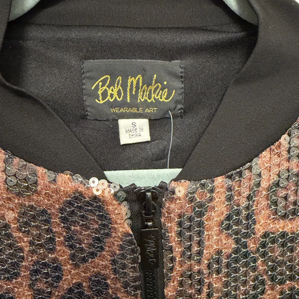 NWT New Bob Mackie Wearable Art Leopard Print Sequin Bomber Jacket size small - Image 8