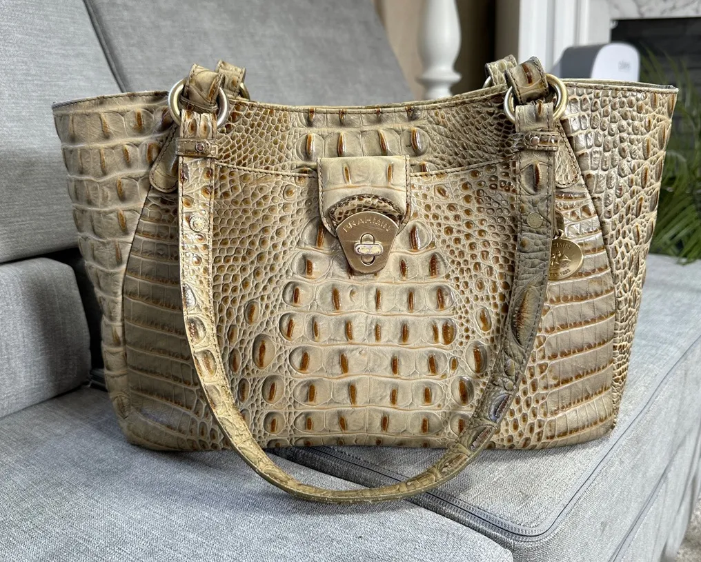 Brahmin Melbourne Collete Croco Embossed Satchel Shoulder Tote Bag - Image 1