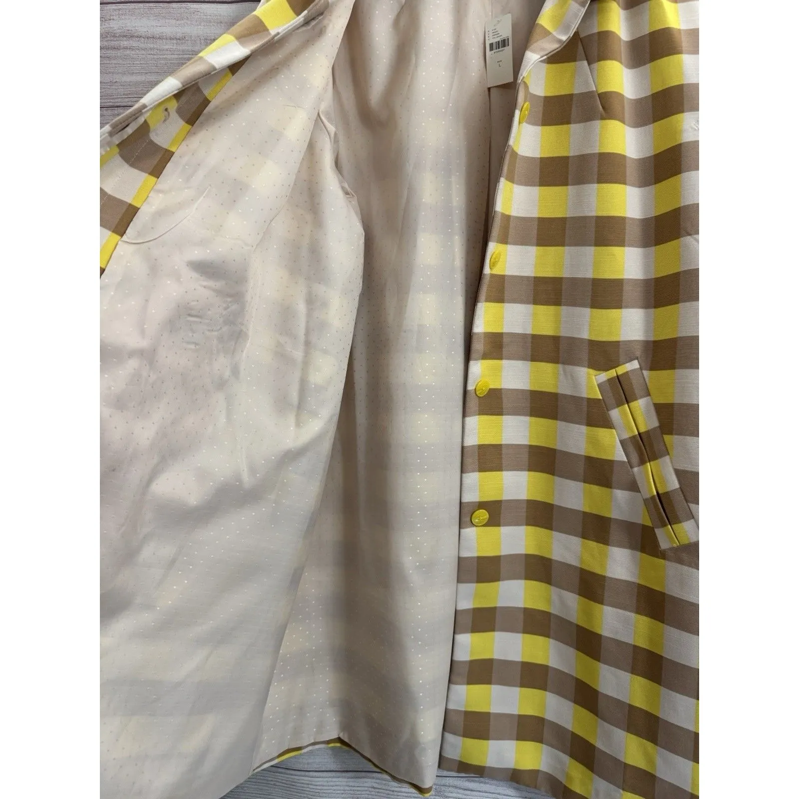 Maeve Anthropologie Womens Yellow Beige Gingham Hidden Button Swing Jacket L NEW - Image 6