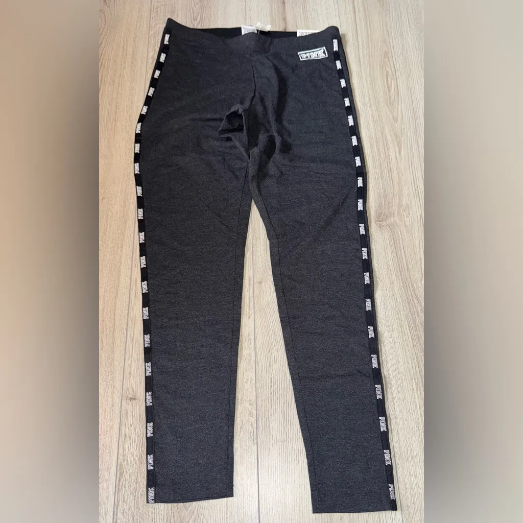 Victoria's Secret pink yoga Gray white Leggings with Side Stripes tights - Image 2