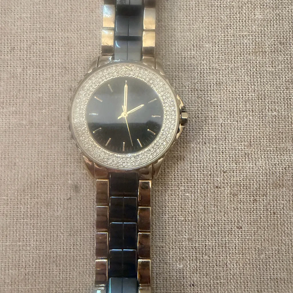 Anne Klein Gold and Black Rhinestones detail Bracelet Watch - Image 2