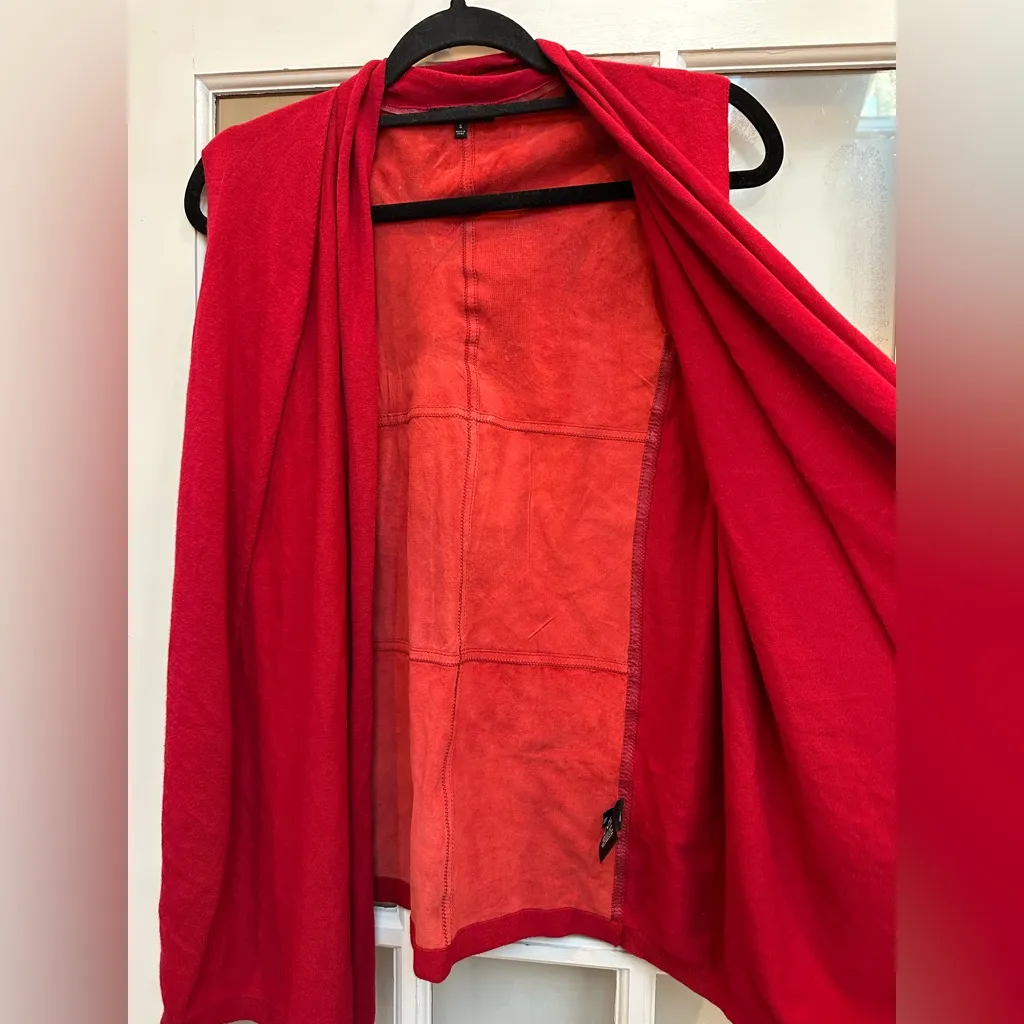 Lafayette 148 New York Stylish Genuine Leather Red Open Front Vest Size Small S - Image 2