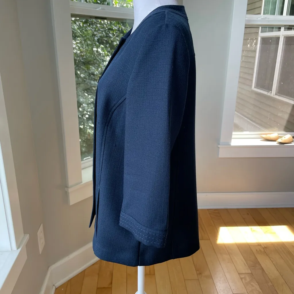 Vintage Alfred Dunner Minimalist Navy Blue Woven Swing Jacket Contrast Stitch - Image 12