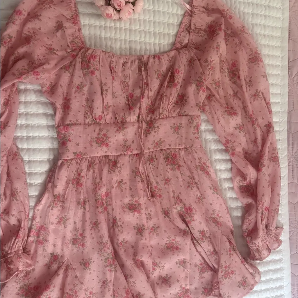 Floral Pink Long Sleeve Dress Size M - Image 2