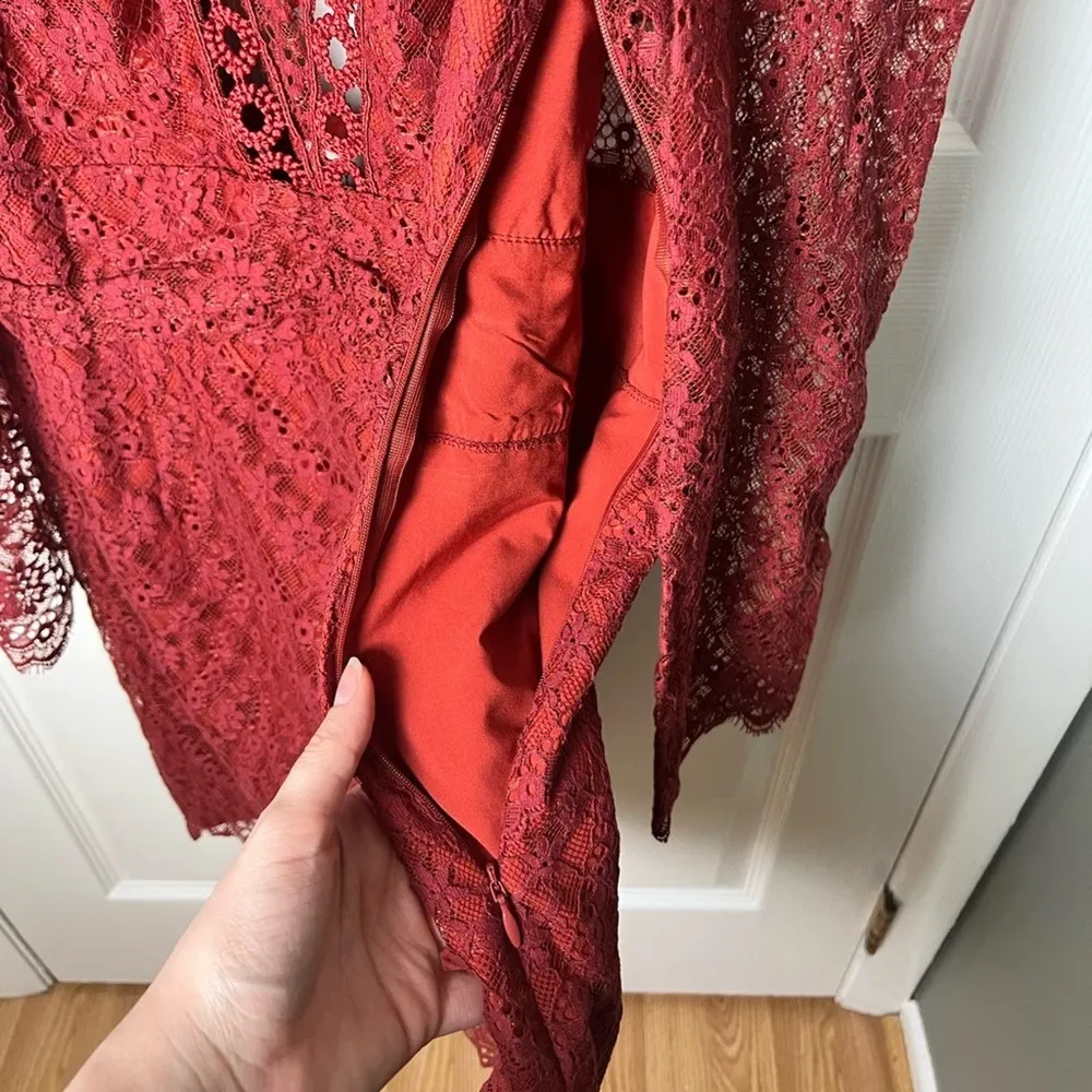 Cotton Blend Celia Scallop Lace Open Back Long Sleeve Mini Dress L - Image 5