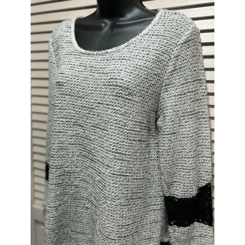 Alfani White/Black Open Knit Lace Glitter Sweater Long Sleeve Size Medium - Image 2