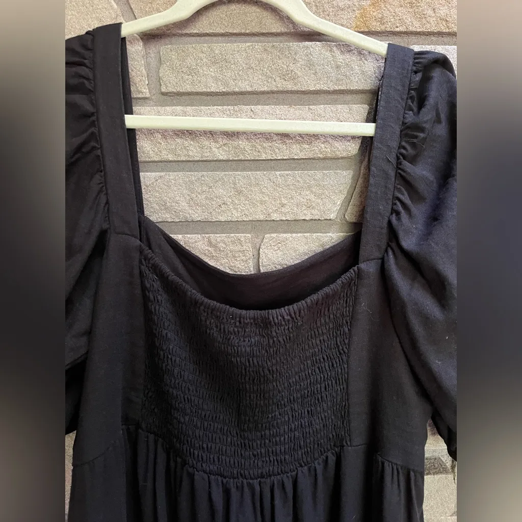 House of Harlow 1960 Black Linen Puff Sleeve Dress Square neck Black Large - Image 6