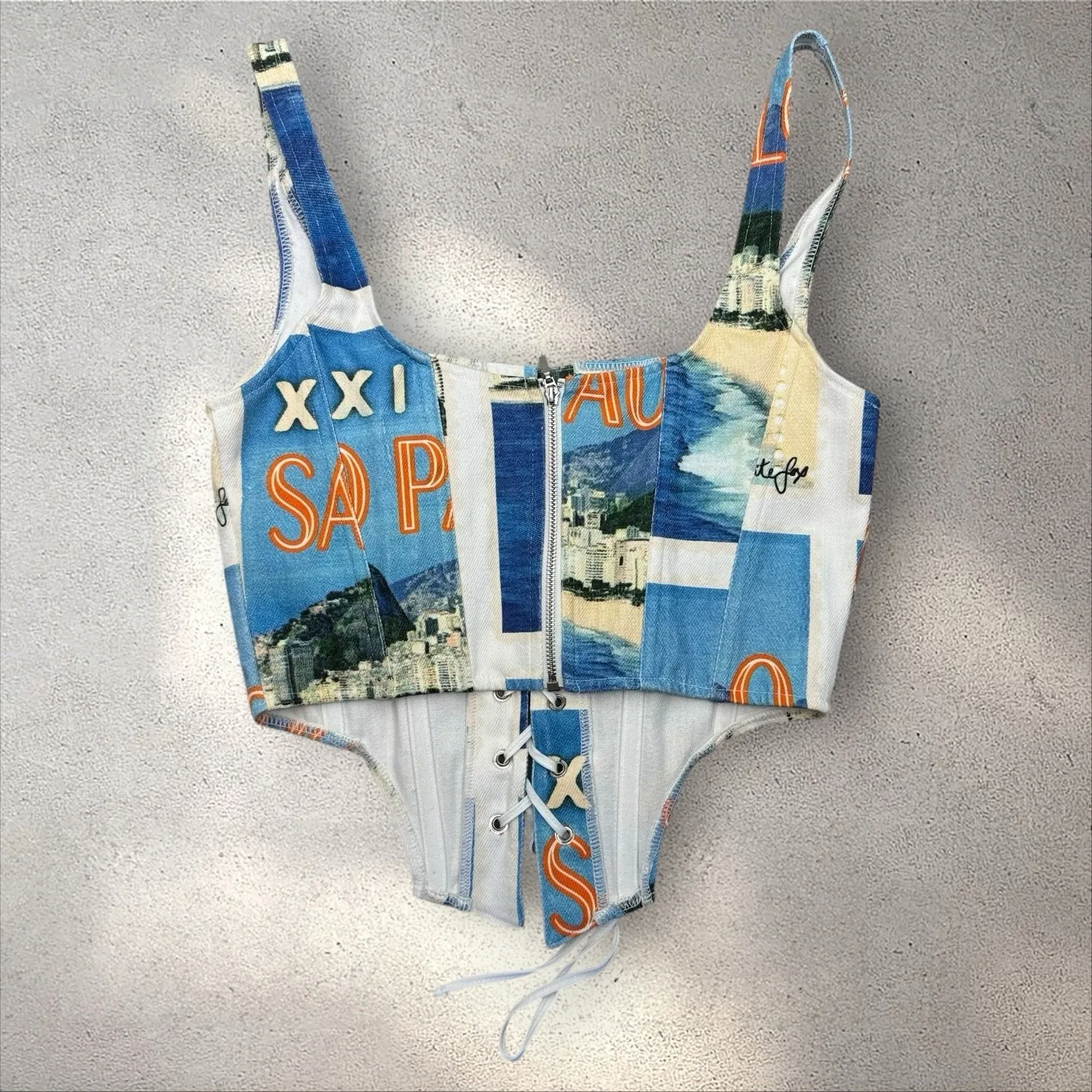 White Fox Good News Bustier Corset In Sao Paulo Print Sz S - Image 3