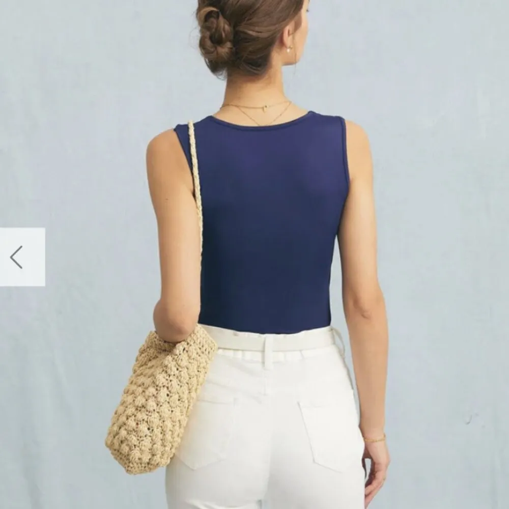 RIHOAS The Navy Square Neck Ruched Tank Top 3 Blue Size L - Image 5