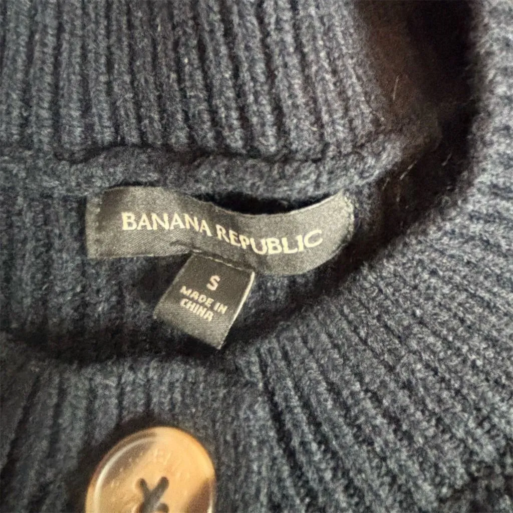 Banana Republic Cardigan Sweater Womens Size S Navy Blue Ribbed Button - Image 3