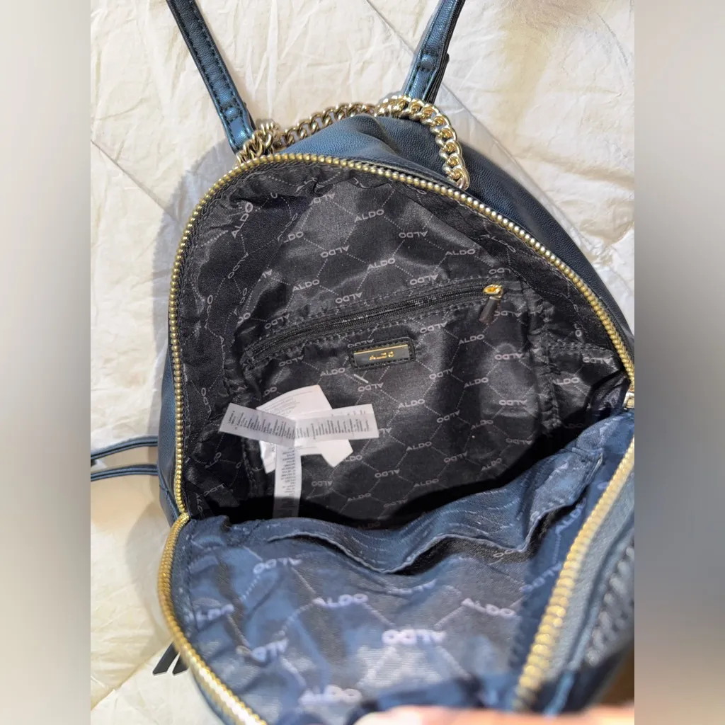 Aldo Black Quilted mini  Backpack with Gold Accents - Image 5