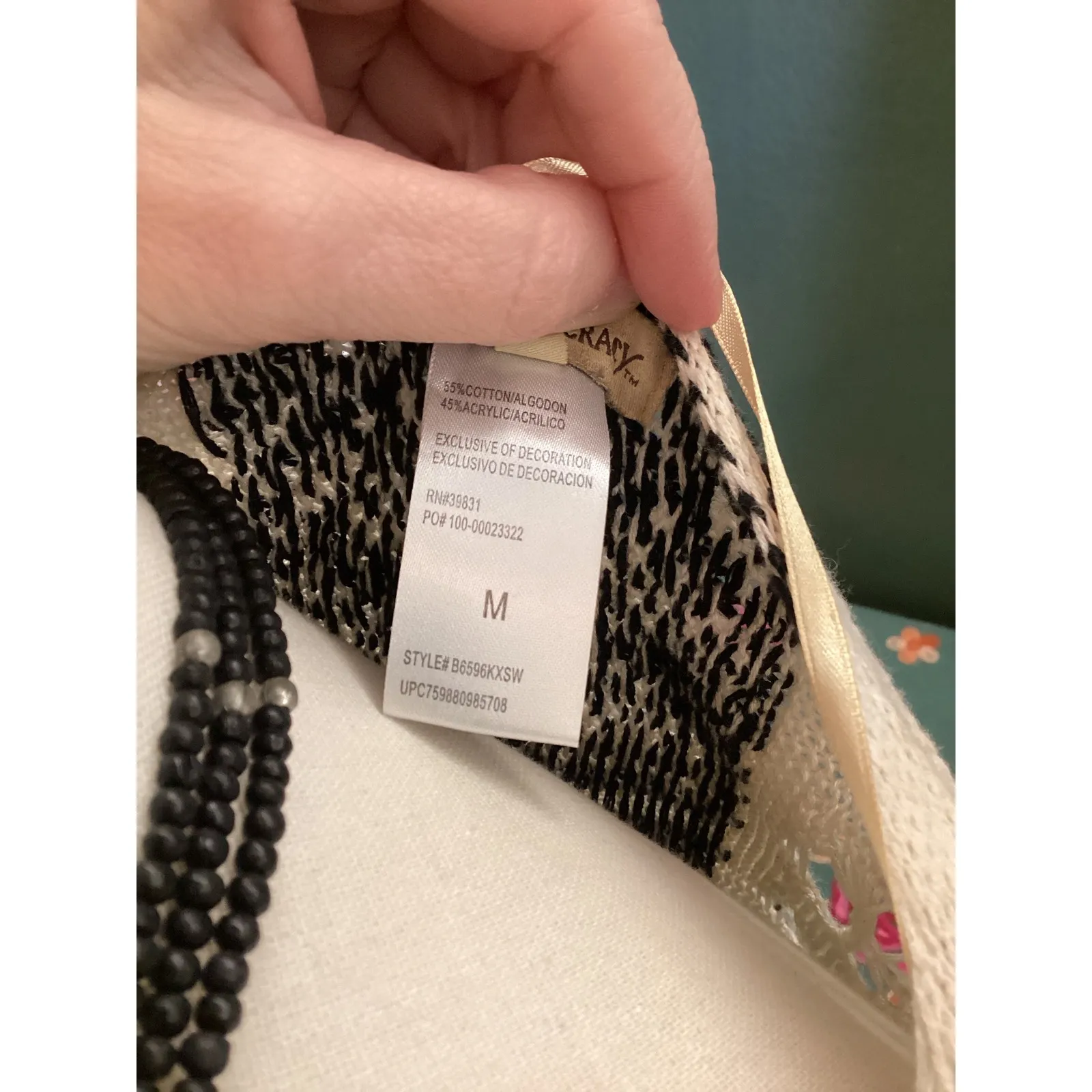 Democracy Knit Poncho Sweater Cream Black Fair Isle Lace Up Tassel Fringe M - Image 5