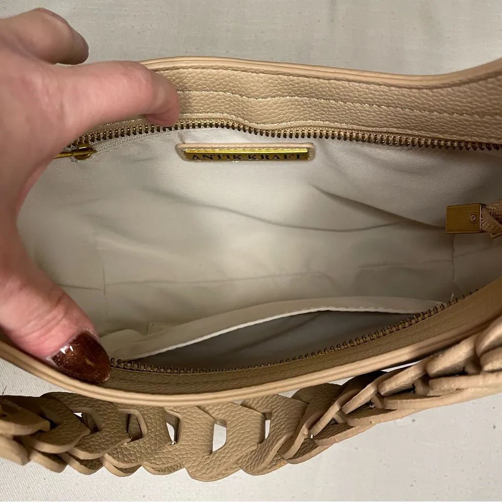 Antik Kraft Faux Leather Hobo Shoulder Bag, Beige, NWOT - Image 4