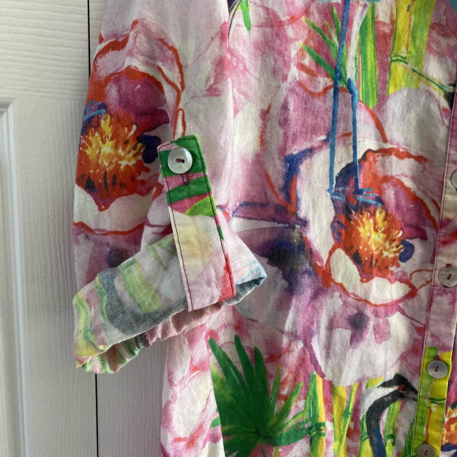 Soft Surroundings Women's Medium Colorful Button Up Casual Art to Wear Tropical - Image 2