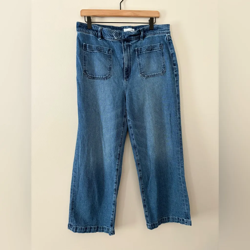 Sailor High Rise Wide Leg Crop Jeans in Vintage Indigo Blue Patch Pocket Size 12 - Image 3