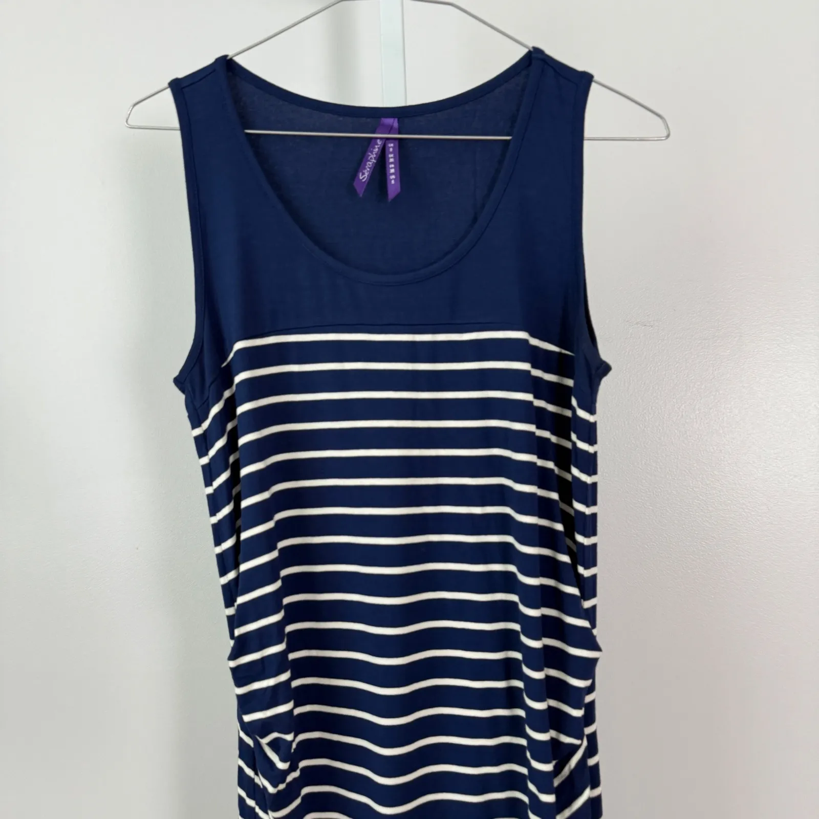 Seraphine Navy White Striped Sleeveless Maternity Midi Dress Size US 4 Blue - Image 2