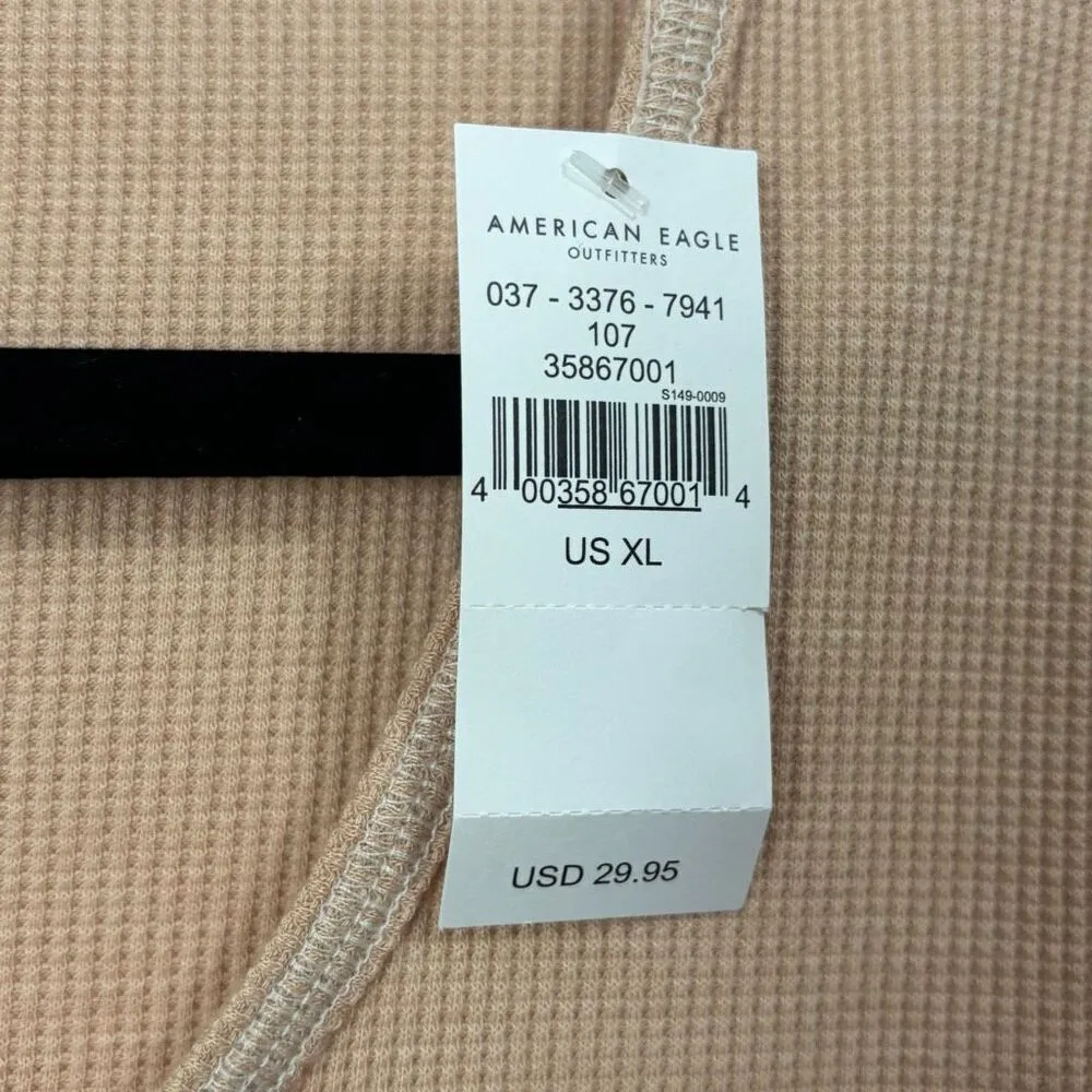 American Eagle Tan Waffle Knit V-Neck‎ Cropped Long Sleeve Top XL New - Image 3