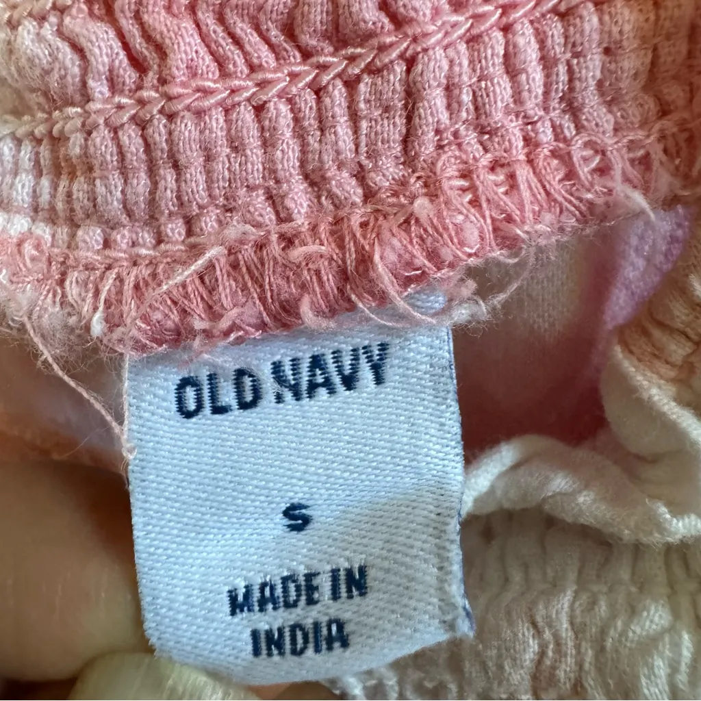 Old Navy Women Pink & White Smocked Tiered Relaxed Fit Maxi Dress Size S - Image 7