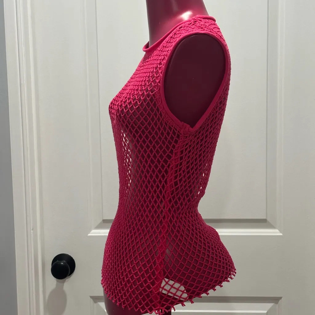 Wet Seal Fuchsia Mesh Tank Top Vintage Y2K Medium - Image 4