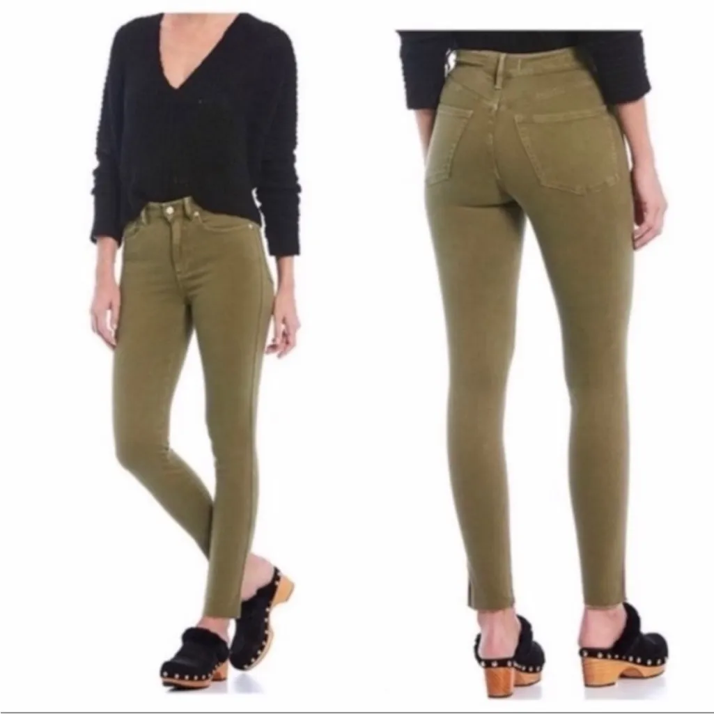We the Free Mid-Rise Cropped Raw Hem Army Green Skinny Leg Jeans, 27 - Image 3