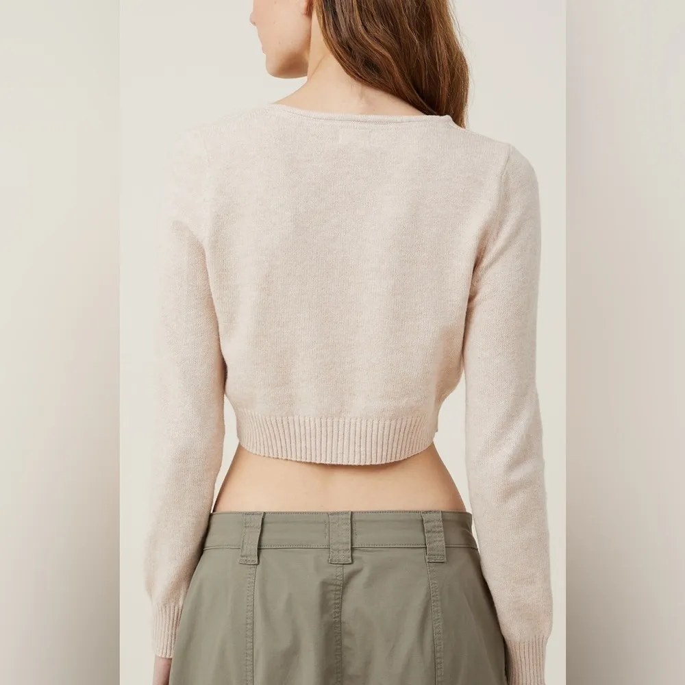 NWT Cotton On Everfine Crop Cardigan Sweater XXS Tan Clean Girl Minimal Cozy - Image 2