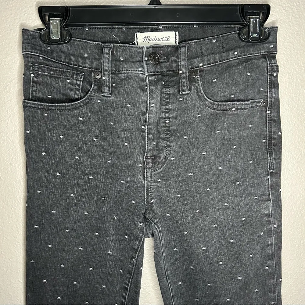 Madewell 9” high rise cropped skinny jeans embroidered metallic dots size 26 - Image 3