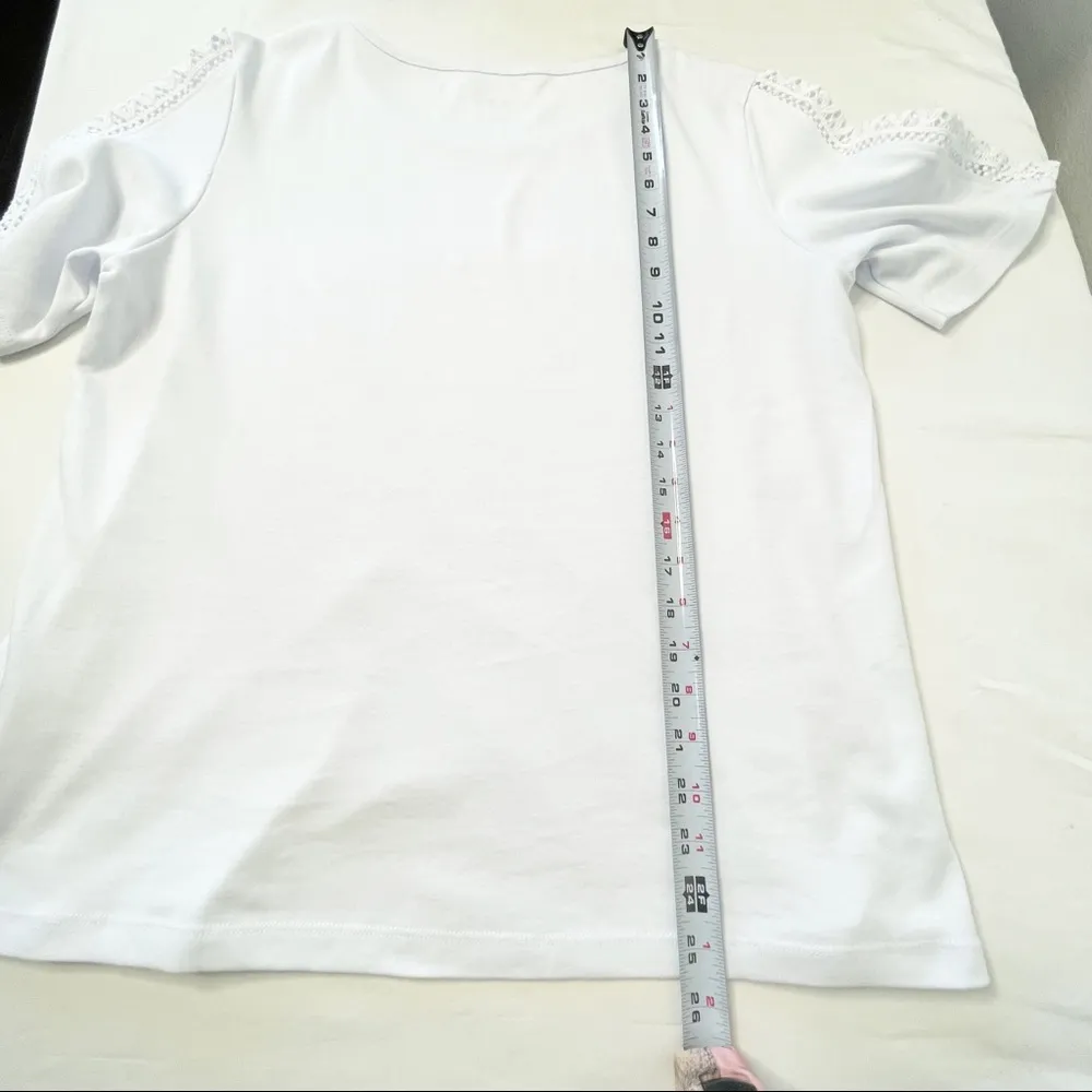 NEW White T Shirt with Violet Hue / Crocheted Sleeves Size M Blair NIP - Image 12