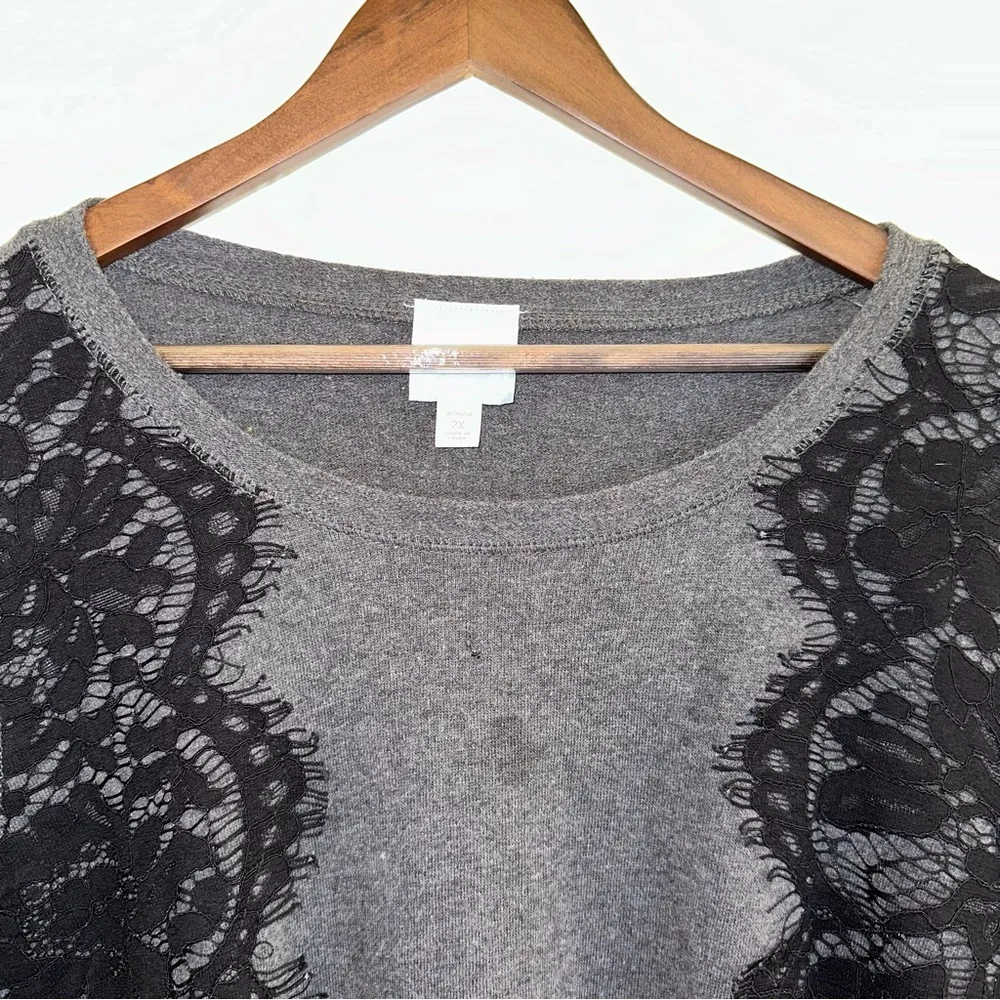 Sundays, gray pullover sweatshirt with black lace women’s 2X - Image 5