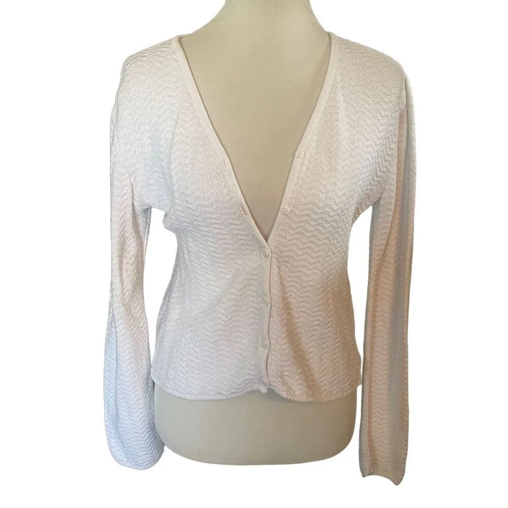 A. Byer White Knitted Long Sleeve Button Up Cropped Cardigan Size L - Image 6