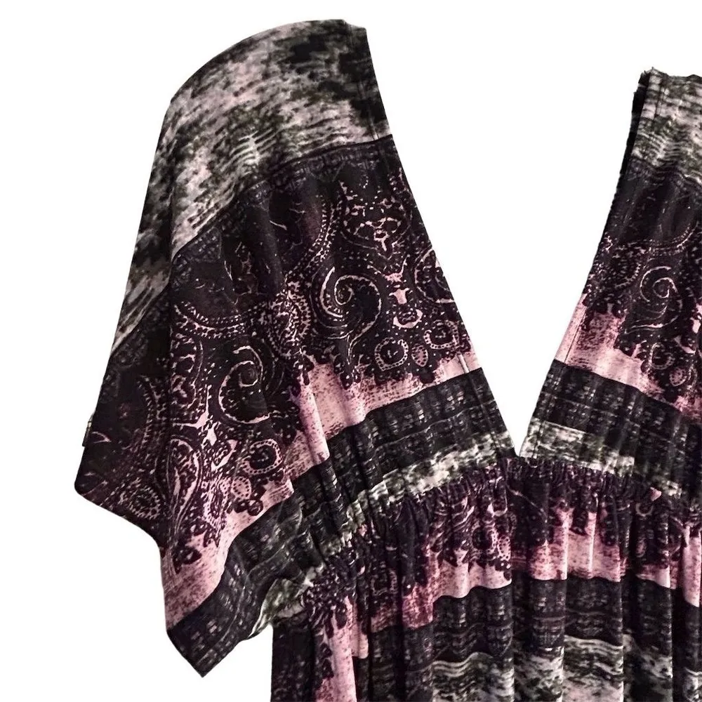 Cristina Love Women's XL V-Neck Short Sleeve Multicolor Boho Dress Y2K style - Image 3