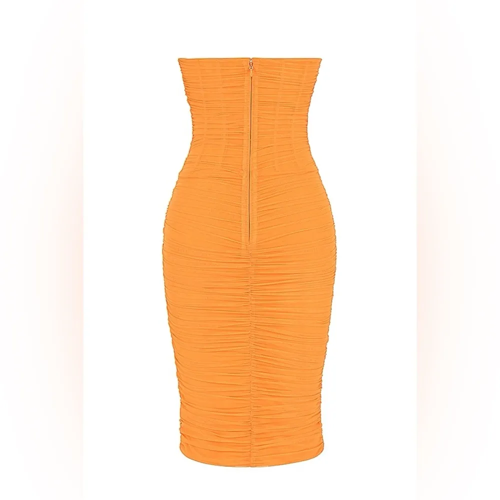 House of CB JULIANNA TANGERINE STRAPLESS RUCHED MIDI DRESS, Size Small, $239 - Image 14