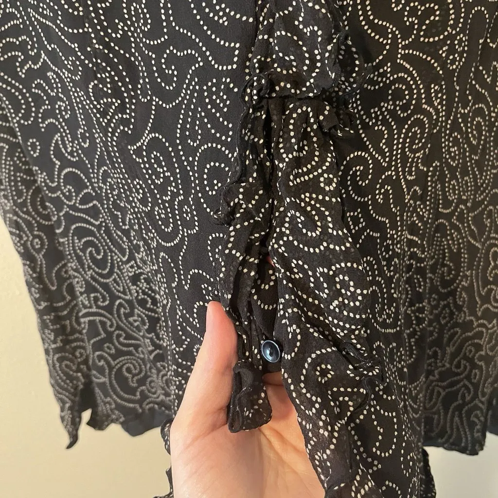 Silk Blouse Y2K‎ 1x XL Polka Dor Ruffle Twee Fairy Split Sleeve Whimisgoth Goth - Image 7