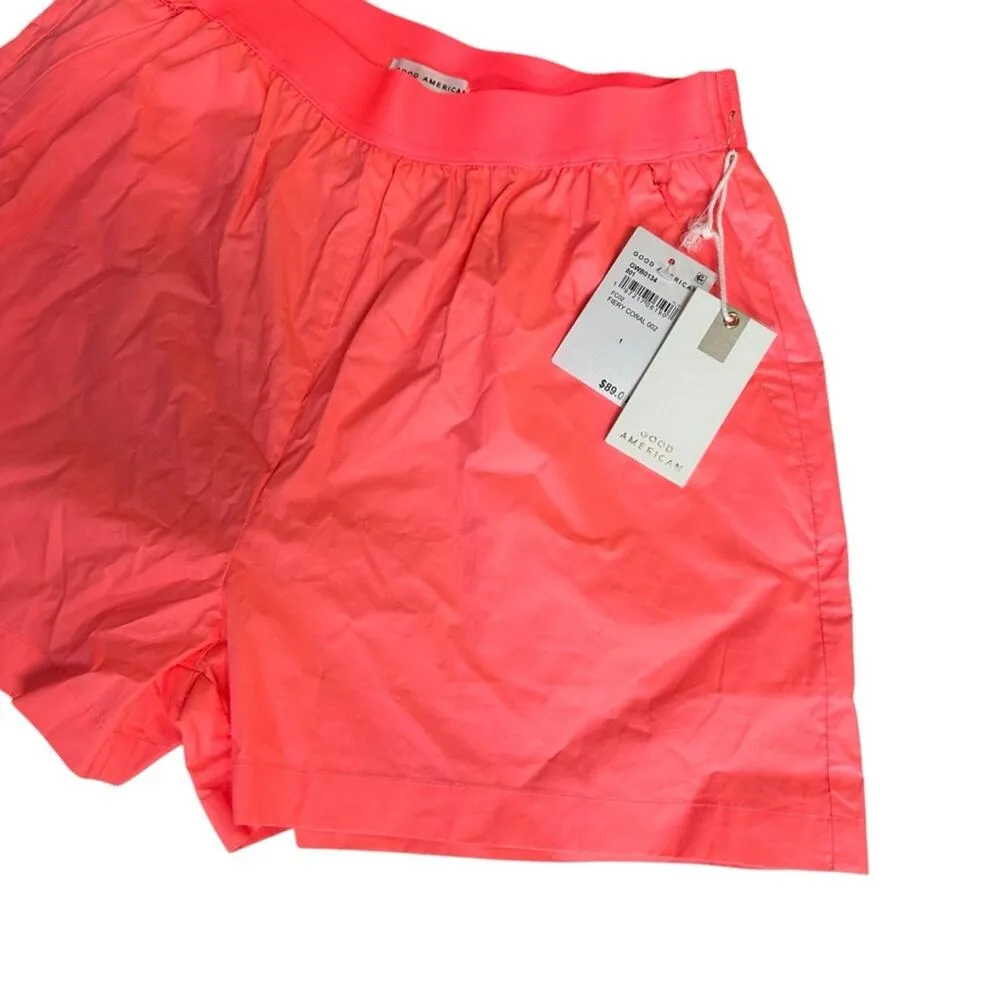 NEW Good American Women's Fiery Coral Coated Cotton Poplin Shorts Size 1 (Small) - Image 4