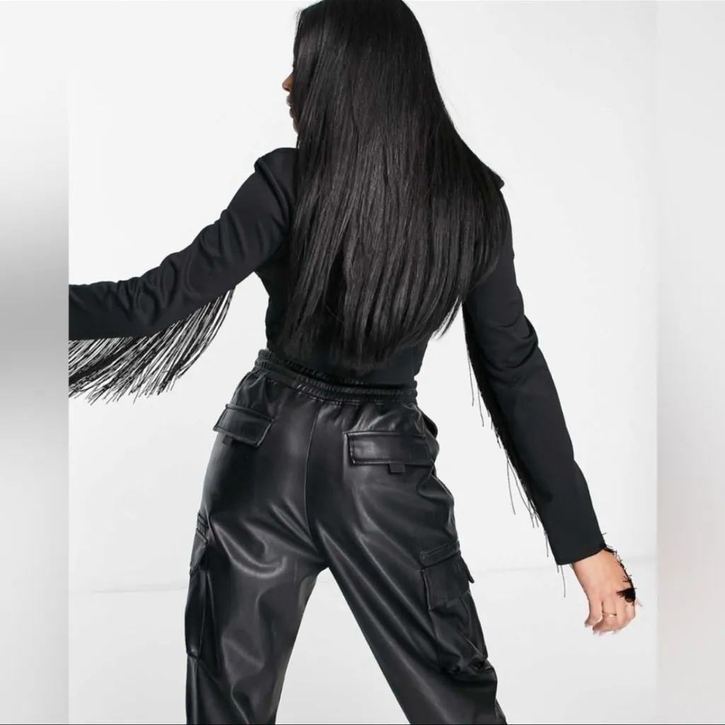 ASOS DESIGN Jersey Tux Crop Suit Blazer with Fringe Detail - Black - Size 6 -EUC - Image 3