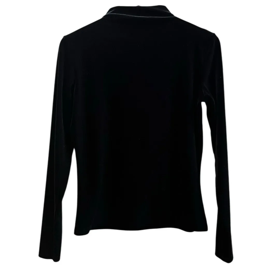 Only Hearts Helena Stuart Black Velour Mock Neck Pull Over Blouse Medium Chic - Image 3