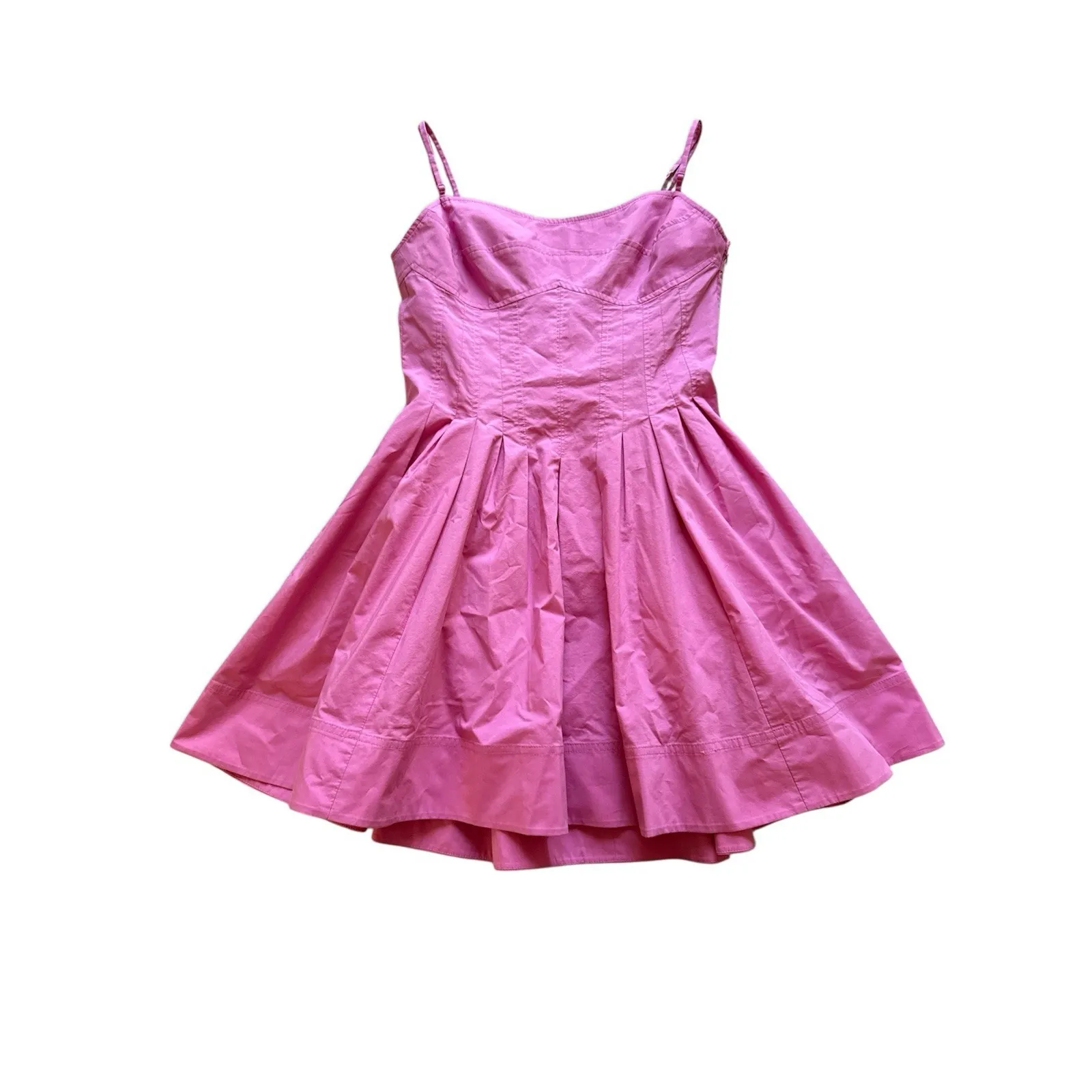 Jonathan Simkhai Kitt Mini Dress Womens 4 Pink Pleated Cotton Poplin Fit Flare - Image 4