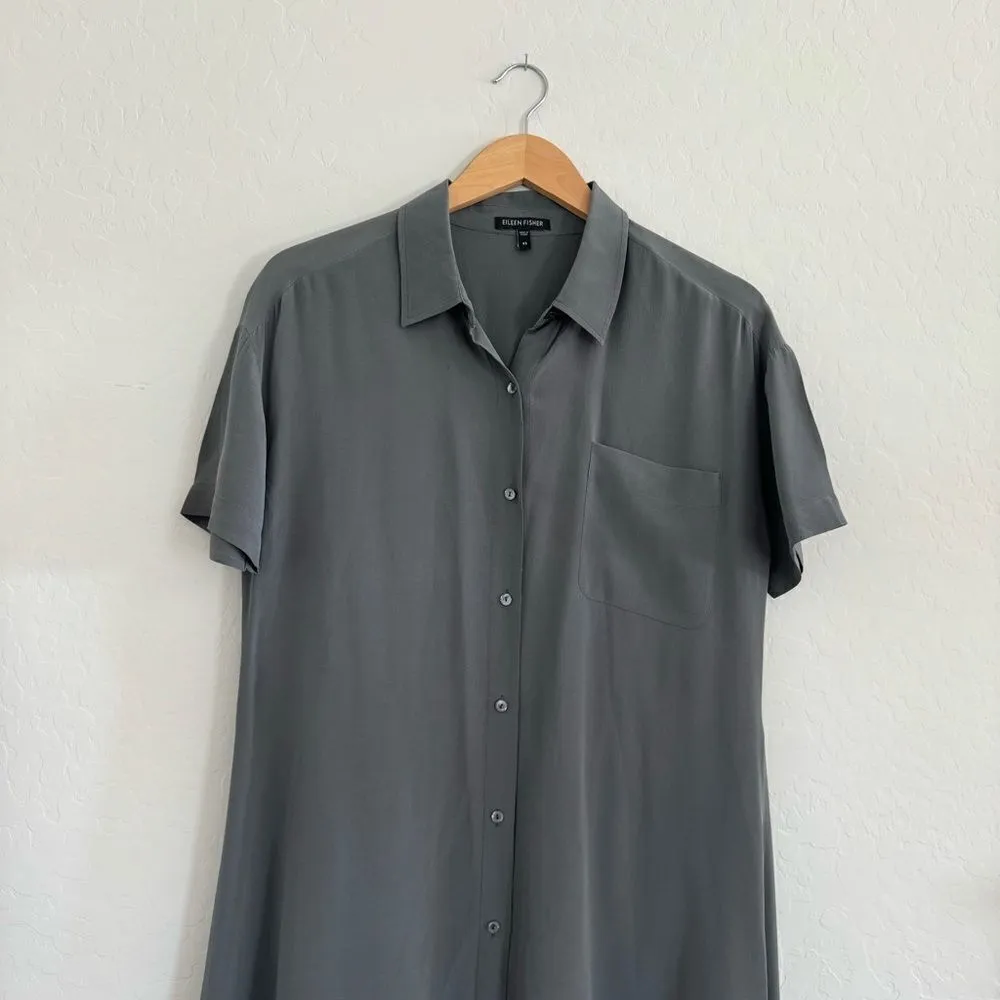 Eileen Fisher Silk Button Down Tunic Shirt Dress - Image 10