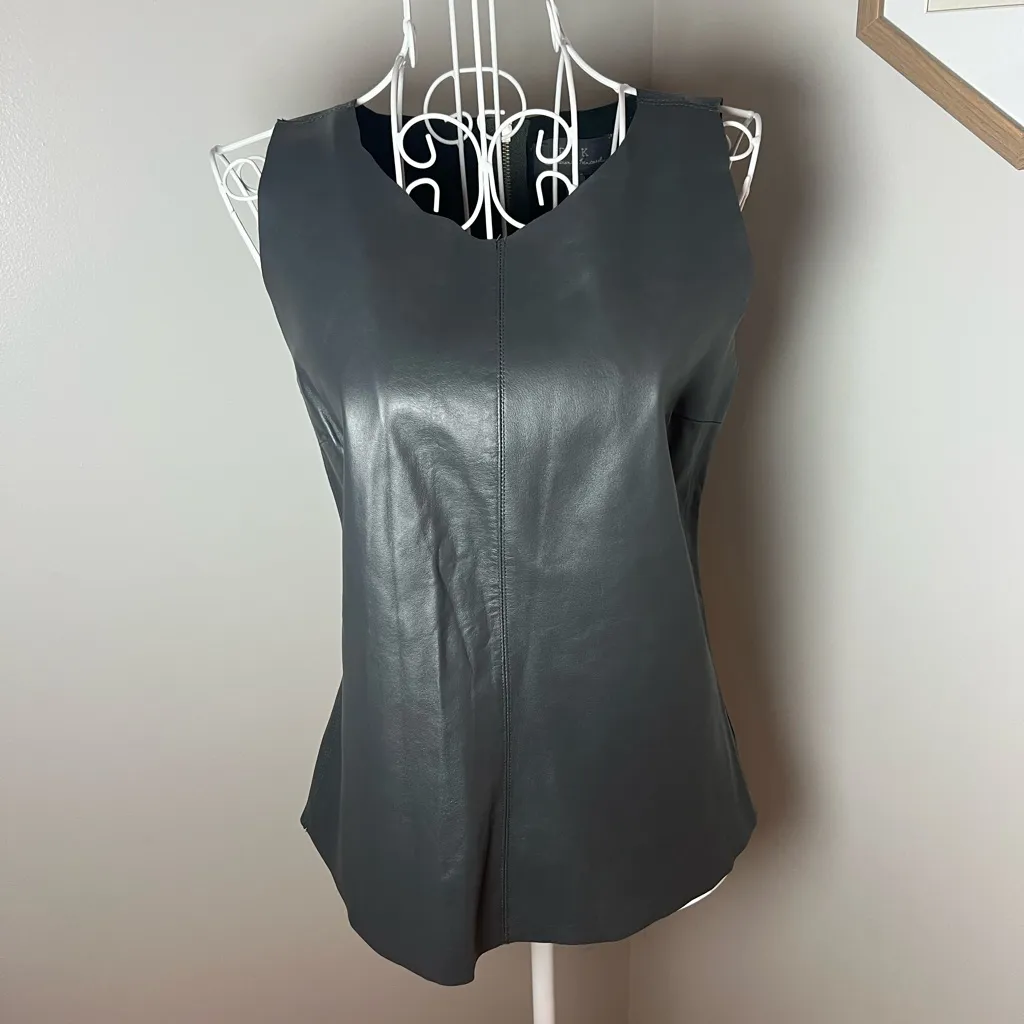 PJK Patterson J.Kincaid Vena Shell Black 100% Lamb Leather Top Size S Zip Back - Image 2