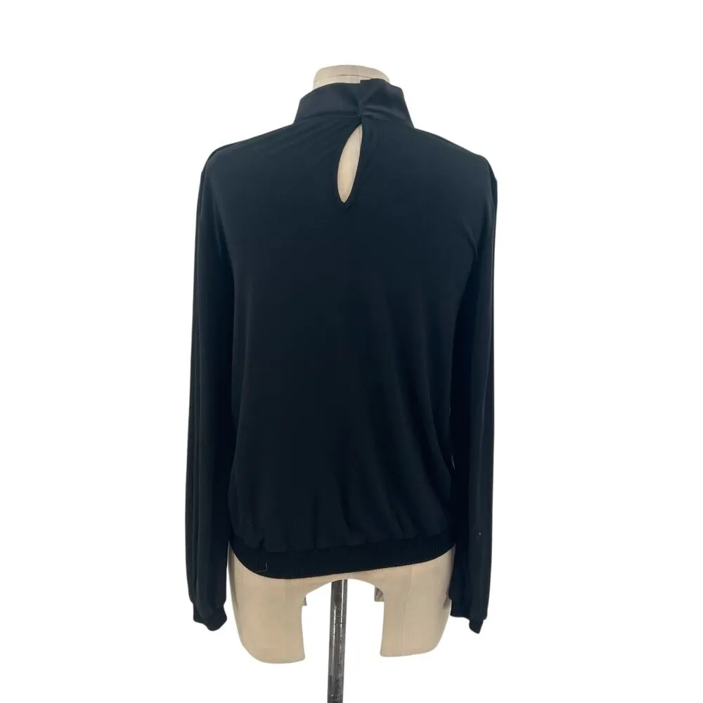 Generation Love Top Blouse Shirt Long Sleeve Silk Jersey Mock Neck Black Size XS - Image 6