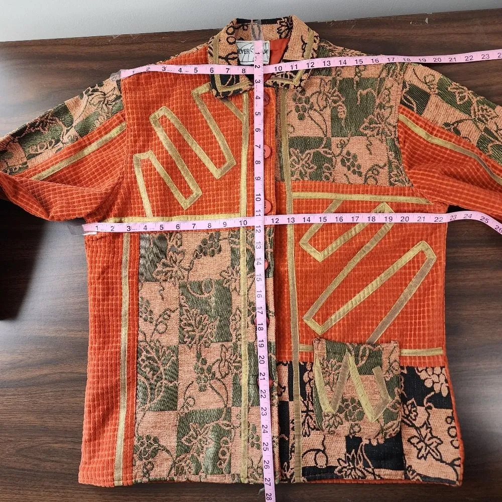Vintage Silver Stream Jacket Metallic Brocade Corduroy Shacket Button Up OS Orange Size undefined - Image 7