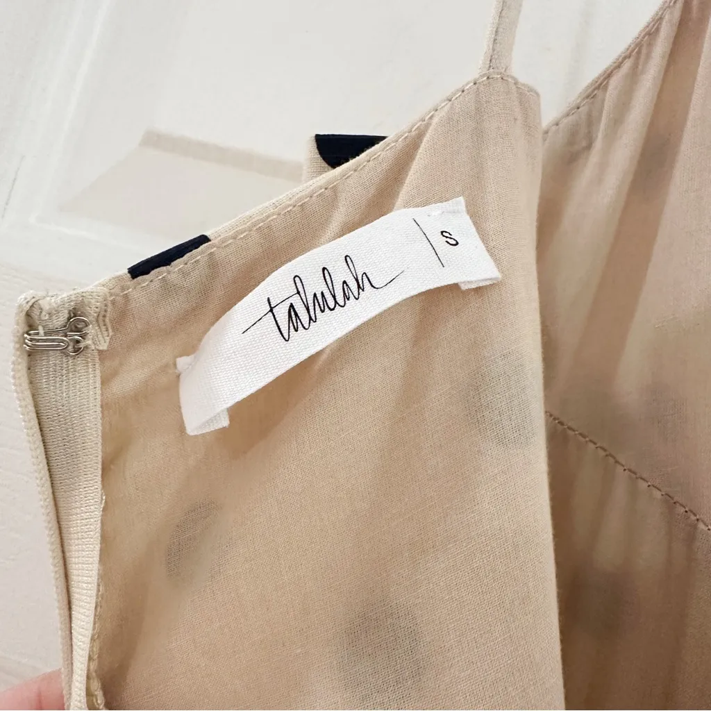 NEW Talulah Cannes Polka Dot Maxi Dress Tan Navy Blue Poplin sz Small - Image 7