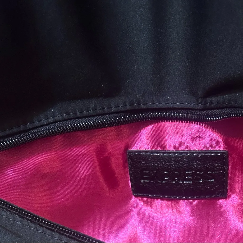 Express Black and Pink Satin Clutch - Image 4
